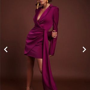 Purple blazer dress with long side tassel